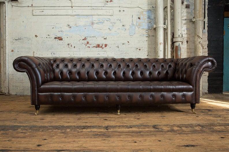 Chesterfield Sofa XXL 4-Seater Dark Brown Premium Faux Leather High-quality Living Room Couch New