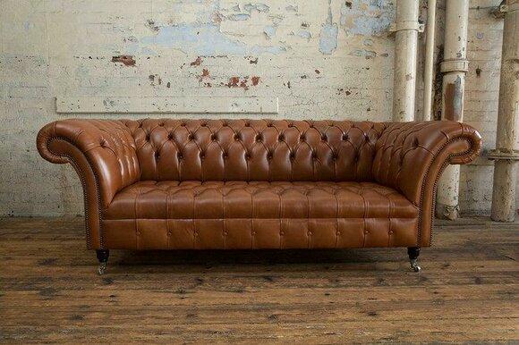 Antique brown Chesterfield couch sofa upholstery couches sofas leather textile 3 seater