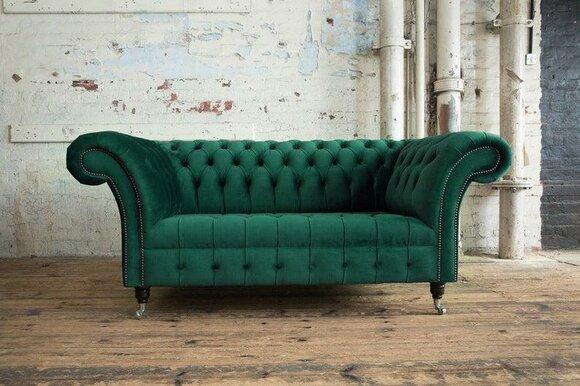 Green designer couch 3 seater Chesterfield velvet fabric textile sofa couches sofas