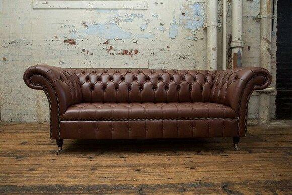 Chesterfield 3 seater couch leather sofa upholstery set antique style set new