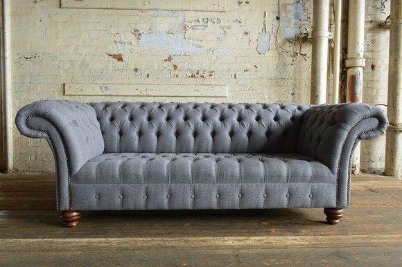 Noble Chesterfield furniture living room couch leather sofa upholstery gray 3 seater new