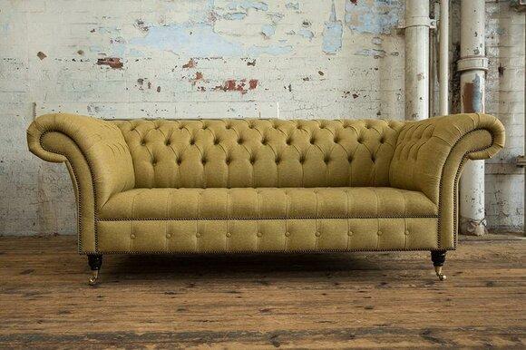 Yellow designer sofa couch upholstery XXL 3 seater big sofas couches textile leather