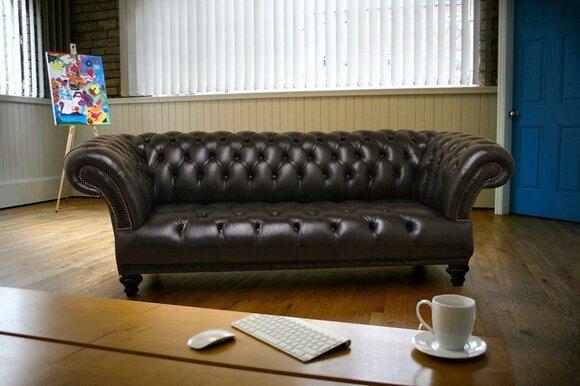 Chesterfield 3-Seater Sofa Dark Brown Faux Leather Upholstery New Comfortable Couch