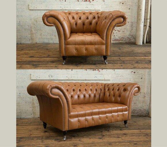 Chesterfield Sofa Set 2+1 Seaters Premium Faux Leather Classic Brown Couches on Casters New