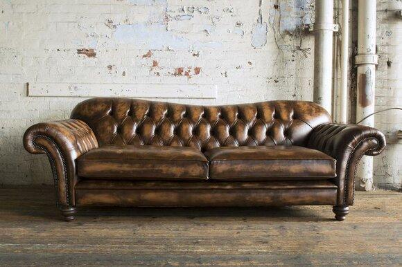 Chesterfield Sofa Luxurious Royal Style 3-Seater Brown Comfortable Faux Leather With Big Pads New