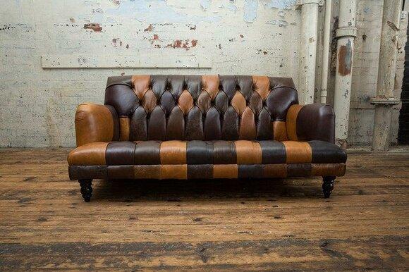 Chesterfield Sofa 3-Seater Brown Faux Leather Couch Cosy Living Room Couch With Wooden Feet
