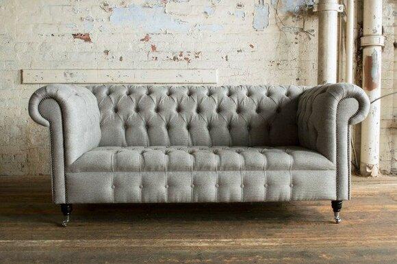Noble furniture living room couch leather sofa upholstery Chesterfield gray 3 seater new