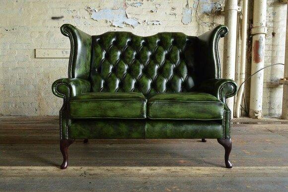 Chesterfield Sofa 2-seater upholstery design luxury couch sofas Tall Backrest Dark Green Faux Leather New