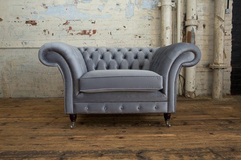 Chesterfield 1 seater armchair textile leather upholstery TV sofa couch designer