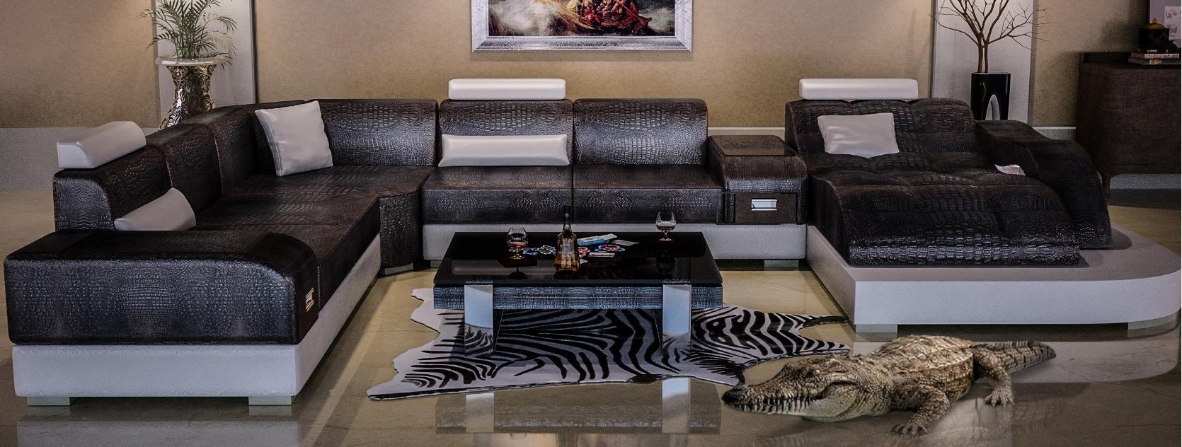 Crocodile Style Leather Stylish Designer Luxury Living Area Couches Corner Sofa New