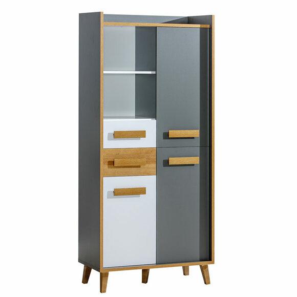 Designer multi-functional massive wardrobe in modern style made of real wooden frame