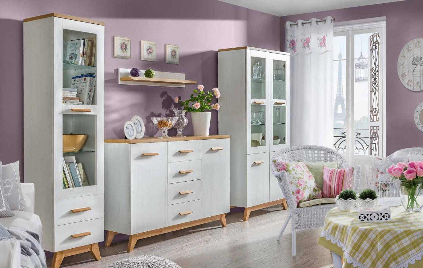 Living Room Set Display Cabinet Chest of Drawers Wall Shelf Wall Units Chests of Drawers Wood 4pcs