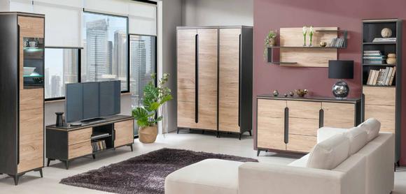 Living Room Set Living Wall Display Cabinet Chest of Drawers Table RTV Showcases Complete 7pcs Set New