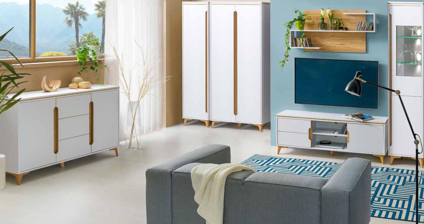 Living Room Wall Set Display Cabinet Lowboard Wall Shelf TV Table 6 pcs.