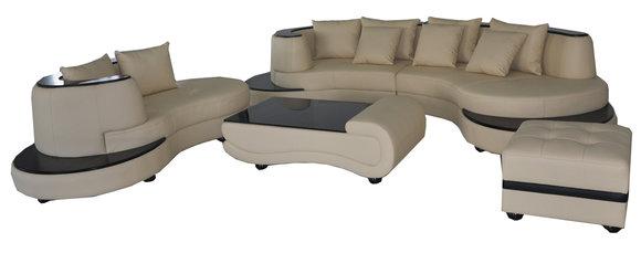Luxury Living Corner Leather Set Landscape Upholstery XXL Big Sofa U Shape + Chaise + Table