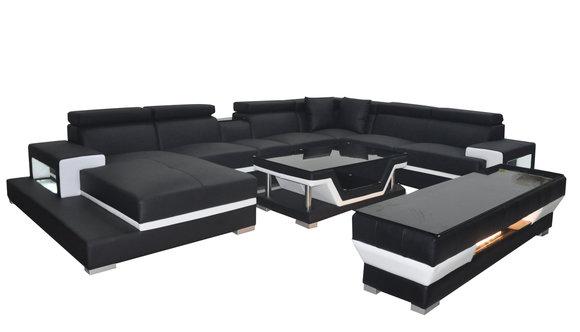 Design Leather Upholstery Seat Room Corner Living Sofa Couch Designer Set XXL Sofas
