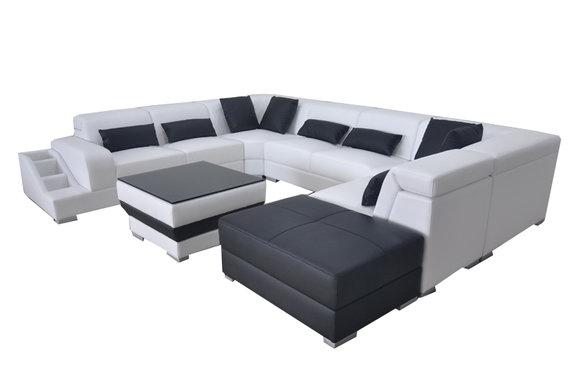 Leather Corner Living Room Set Design Modern Sofa U-Form G8008 + Stool New