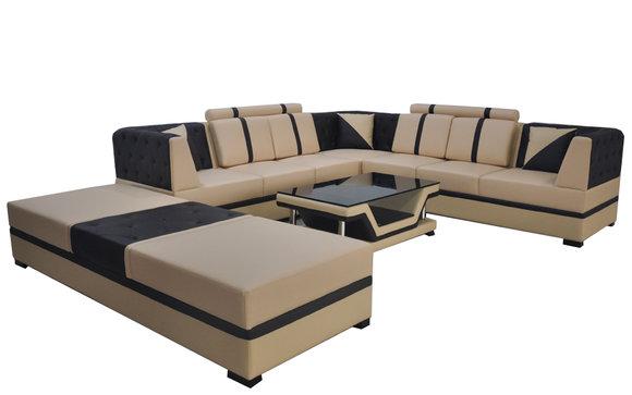 Leather Corner Sofa Couch Upholstery Seat Living Landscape Modern Design Furniture Set