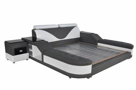 Designer leather double bed with modern style bedside console 140/160/180/200cm sizes, model - LB8817