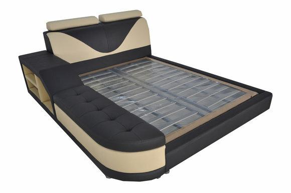 Designer leather double bed with modern style bedside console 140/160/180/200cm sizses, model - LB8817