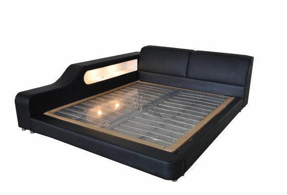 Designer leather double bed with modern bedside console & light 140/160/180/200cm sizes, model - LB8818