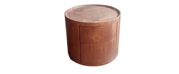 Modern style designer round bedside table with 2-sliding drawers made of real wood