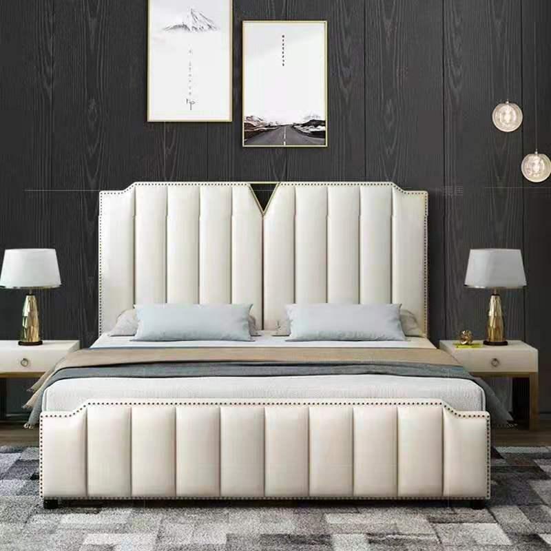 Modern style marriage leather double bed made of real wooden 180x200cm size