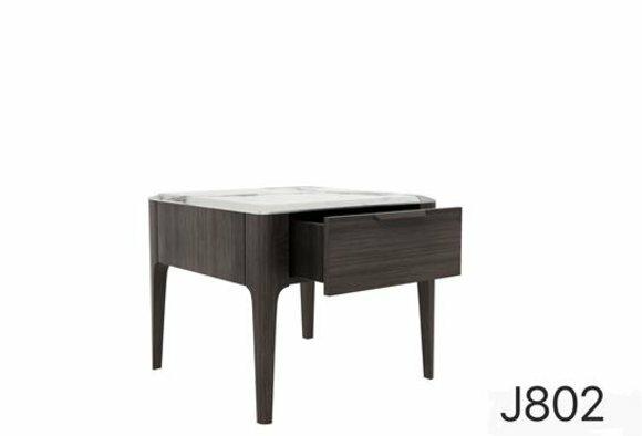 Designer bedside table in modern style made of real wooden with marble surface & a sliding drawer