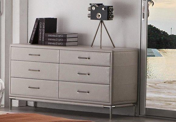 Fine Design Chest of Drawers Leather XXL Chests of Drawers Luxury Grey Cabinet Sideboard Low Board