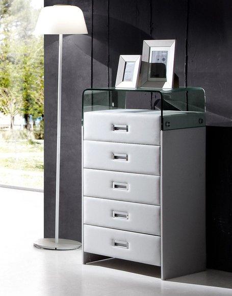 Glass Luxury Upholstered Sideboard Cabinet Chest of Drawers Leather Metal New White