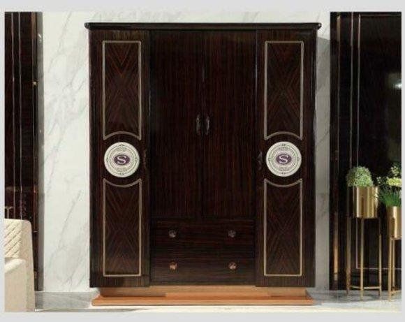 Modern style designer gloss wardrobe made of real wooden frame with 4-swing doors & 2-sliding drawers