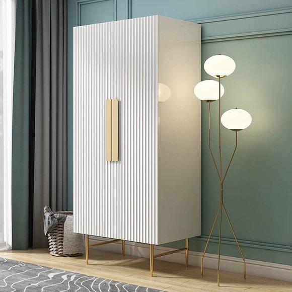 Designer massive gloss wardrobe made of real wooden frame & stainless steel with 2-swing doors