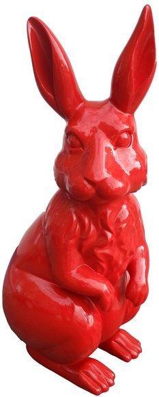 Full red colored abstract decorative sculpture designed as standing rabbit 110cm