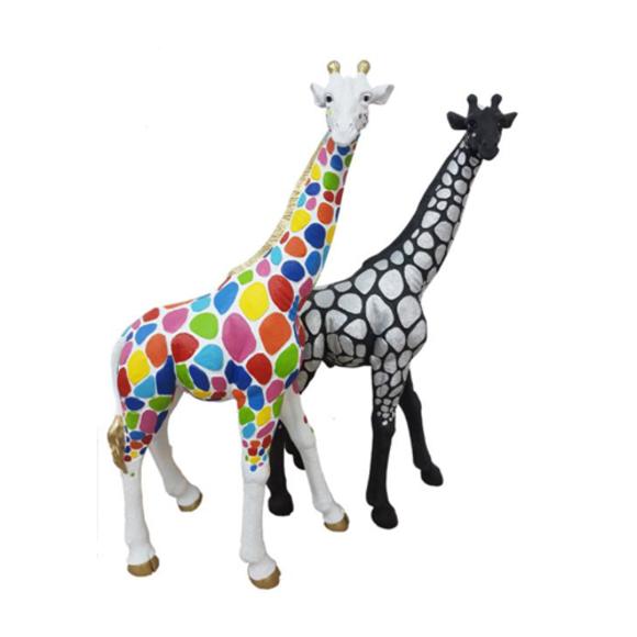 Abstract decorative sculpture designed as a colorful giraffe with random oval patterns 77cm