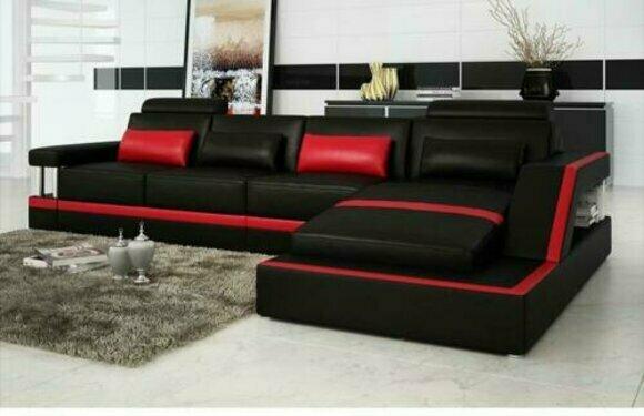Leather Sofa Couch Corner Upholstery Seat Set Living Room Landscape Black