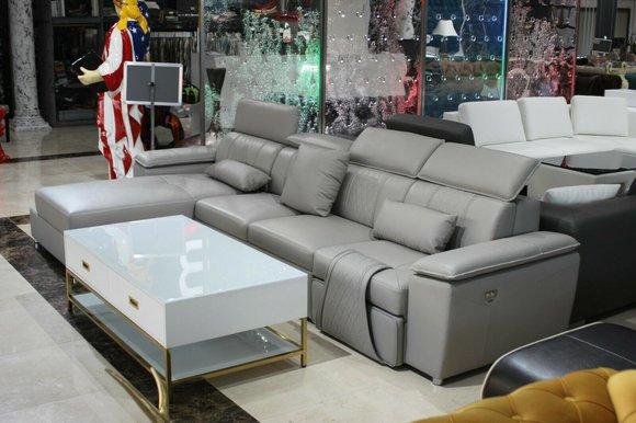 Corner Sofa L Shape Sofa Couch Design Gray Upholstery Leather Modern Relax Foot G8048C
