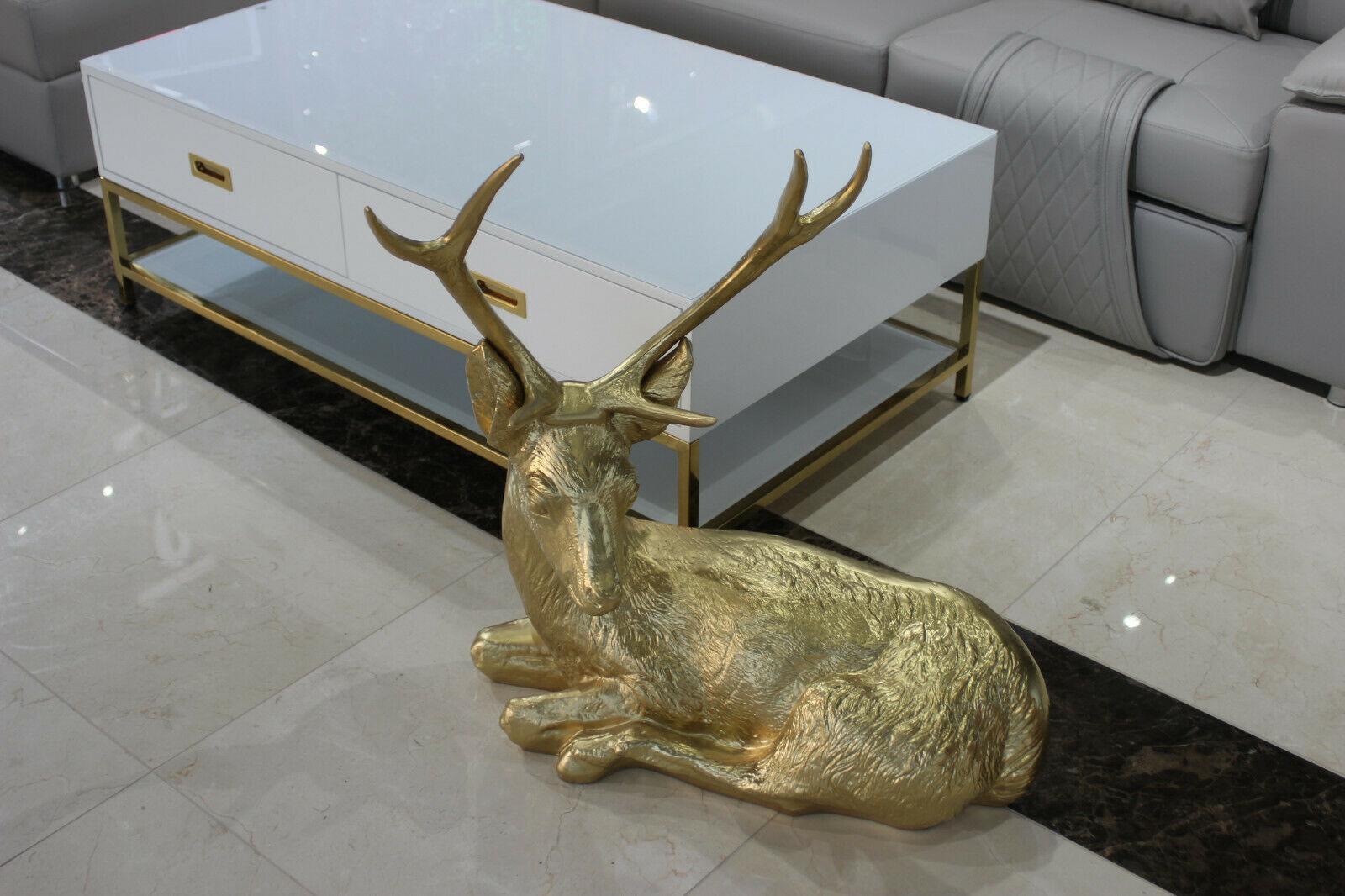 Design Figure Statue Sculpture Statues Deer Gold Figures 75cm - On Stock