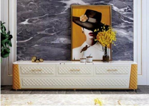 Sideboard TV Lowboard RTV XXL Cabinet Table Living Room Wood Marble Imitation New