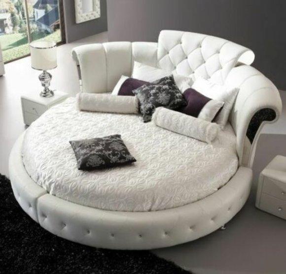 Chesterfield design massive leather upholstered double bed for marriage couple in modern style made of real wood frame