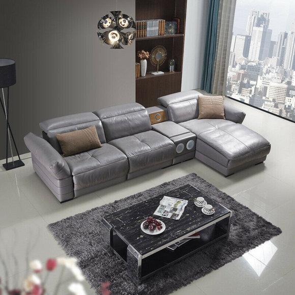 Luxury Corner Sofa Leather Couch Upholstery Set Sound System Multifunction Sofa New
