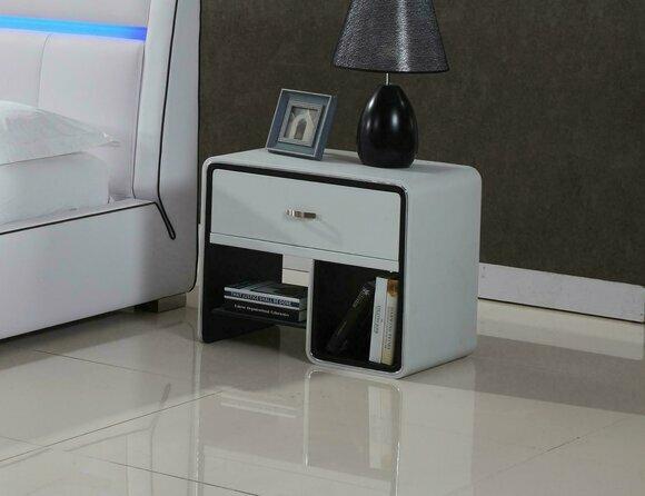 Modern style designer bedside table with shelves & a sliding drawer for bedroom area