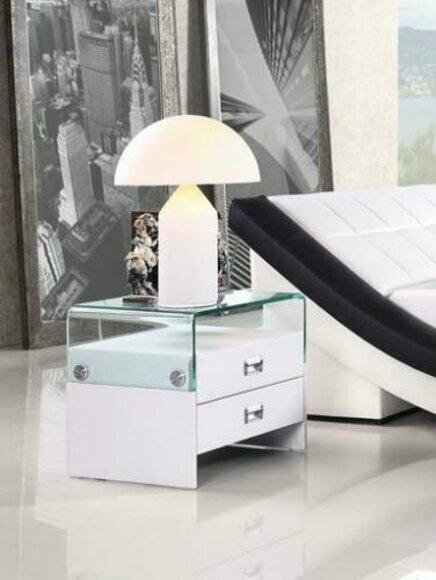 Modern style designer bedside table with 2-sliding drawers & glass surface made of real wooden frame