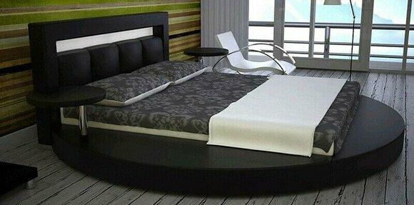 Modern style leather upholstered massive round double bed for marriage couple made of real wooden frame