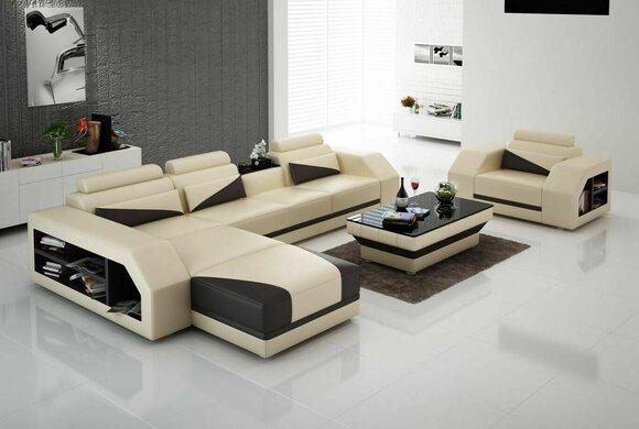 Leather sofa living landscape corner sofa L-shape with armchair set set modern sofa new