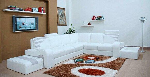 Modern Sofa Corner Set L Shape Upholstery Seat Corner Couch + Stool Living Landscape
