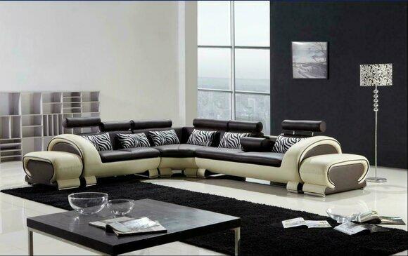 Corner Sofa L Shape 2x Stool Sofa Couch Design Gray Upholstery Leather Modern Sofas New