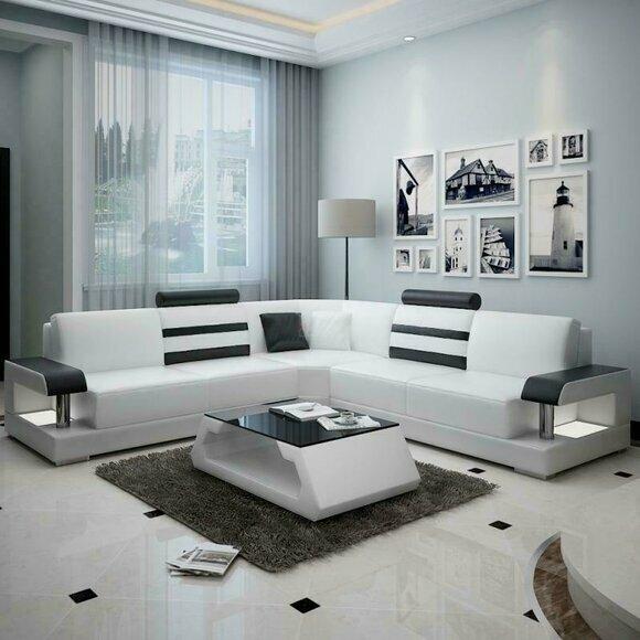 Designer Sofa Couch Corner Sofa Leather Textile Upholstery Set Living Room Landscape L Shape