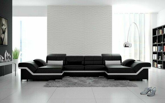 Corner Sofa Sofa Couch Upholstery Living Landscape Leather Corner Set U Shape Black