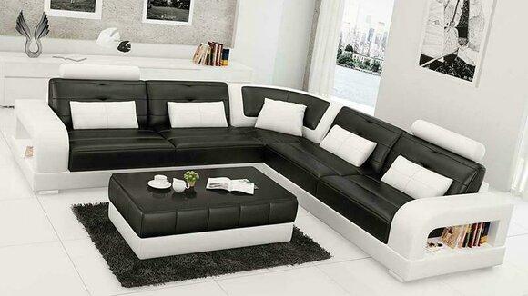 Leather Sofa Corner Sofa + Coffee Table Set Upholstery LForm Sofa Design Living Landscape
