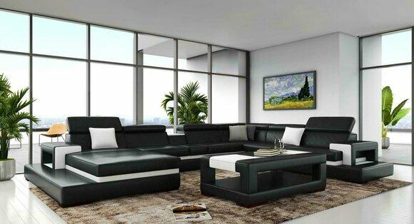 Black Corner Sofa Living Area Leather Sofa Relax Function Couches Big Sofas New